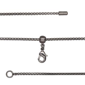 Chain 1pkg1 box, 1.2mm / lobster claw clasp, black-finished brass adjustable 16-23.5 inch
