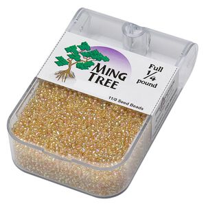 Seed bead, Ming Tree™, glass, pkg/1/4 pound, #11 round, translucent rainbow tan.