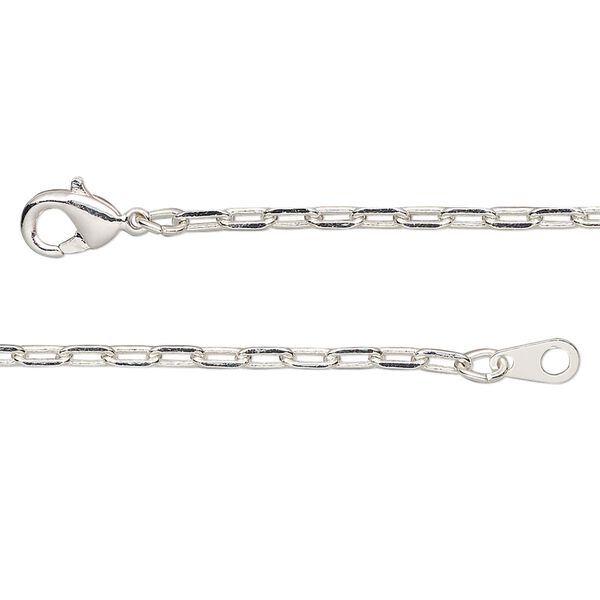 Chain, silver-plated brass, 2.3mm paperclip, 36 inches with lobster claw clasp. Sold individually. image number 0
