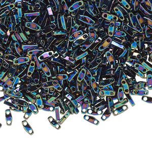 Seed bead, TILA®, glass, pkg/250g, 5x1.2mm quarter tila rectangle, opaque metallic iris variegated blue, (QTL-455).