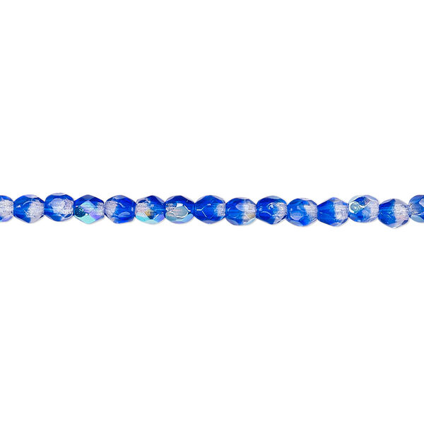 Bead, Czech fire-polished glass, two-tone, crystal/dark blue AB, 3mm faceted round. Sold per 15-1/2" to 16" strand. image number 0