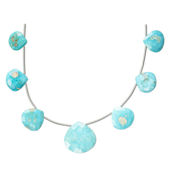 Imperial crown turquoise 1pkg7, hand-cut top-drilled faceted puffed teardrop bead natural C+ grade, 10-19mm image number 0