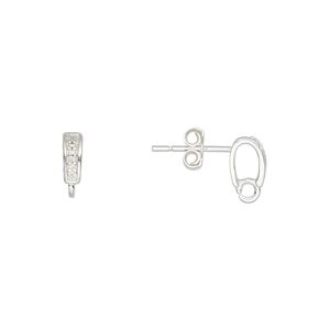 Earstud 1pkg2 sterling silver / cubic zirconia, 7x2.5mm / open loop, 20 gauge clear 1 pair