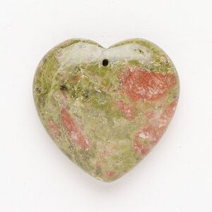 Unakite 1pkg1, puffed heart focal natural, 30mm