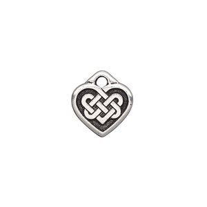 Charm, TierraCast®, antique silver-plated "pewter" (tin-based alloy), 13x12mm double-sided heart with Celtic knot. Sold per pkg of 20.