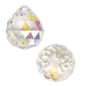 Drop 1pk clear AB, Asfour Crystal 23x20mm top-drilled triangle-faceted round teardrop