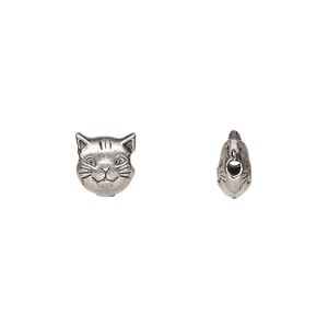 Bead, pewter (tin-based alloy), pkg/1, antiqued, 8mm cat face.