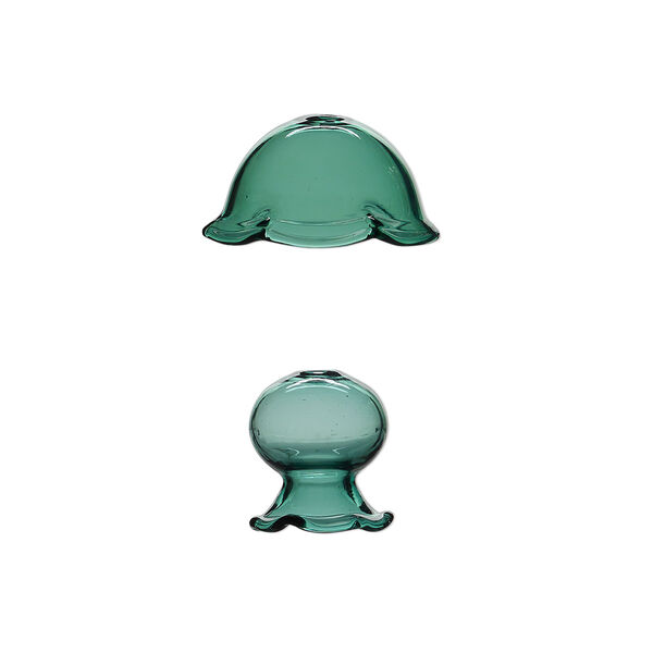 Focal, glass, teal, 34x19mm and 23x21mm jellyfish, handmade. Sold per 2-piece set. image number 0