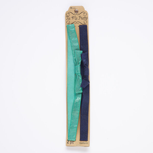 Headband, elastic, turquoise blue and dark blue, 16mm wide with bow, 18 inches. Sold per pkg of 2. image number 0