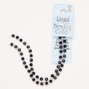 Bead glass 1pk 4mm faceted round, opaque jet 10 inch