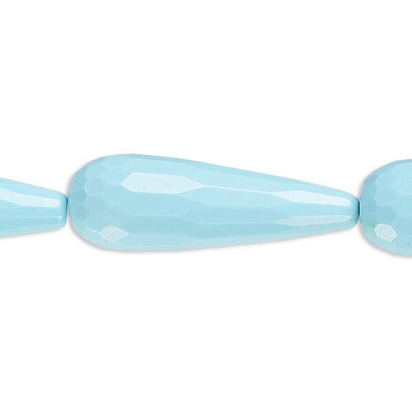 Bead, "turquoise" (resin) (imitation), blue, 30x10mm faceted teardrop. Sold per 8-inch strand, approximately 7 beads. image number 0