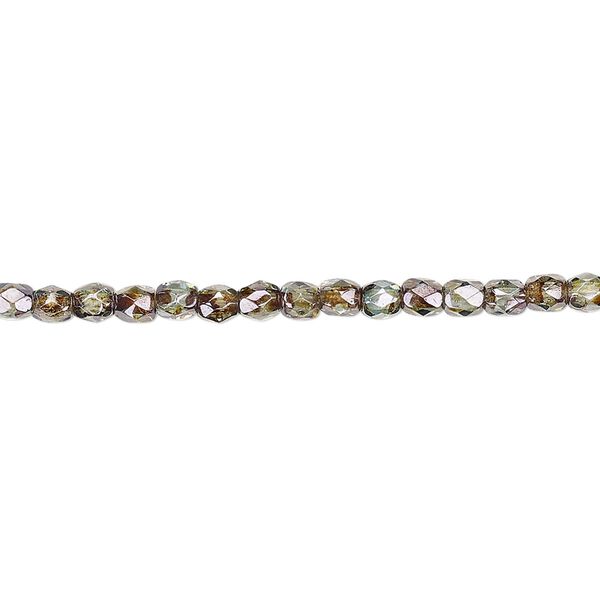 Bead, Czech fire-polished glass, transparent peridot green luster, 3mm faceted round. Sold per pkg of 1,200 (1 mass). image number 0