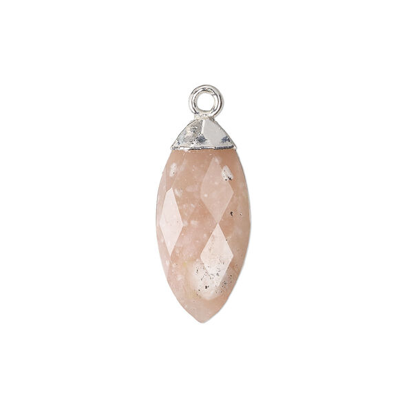 Drop, pink opal (natural) / sterling silver / silver-plated copper, 19x9mm hand-cut faceted puffed marquise. Sold individually. image number 0
