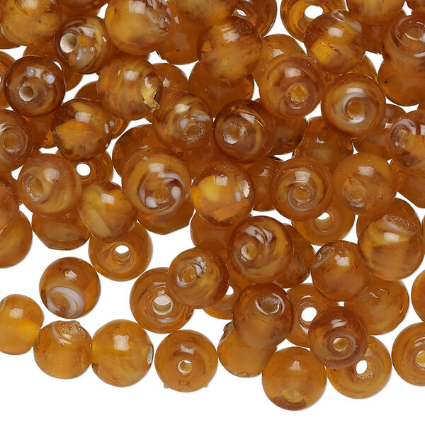 Bead, lampworked glass, translucent light brown, 6mm round. Sold per 2-ounce pkg, approximately 170 beads. image number 0