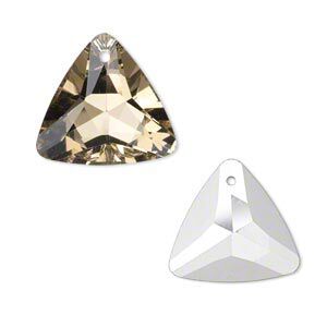 Drop, glass, coffee, foil back, 25x25x25mm faceted triangle. Sold per pkg of 2.