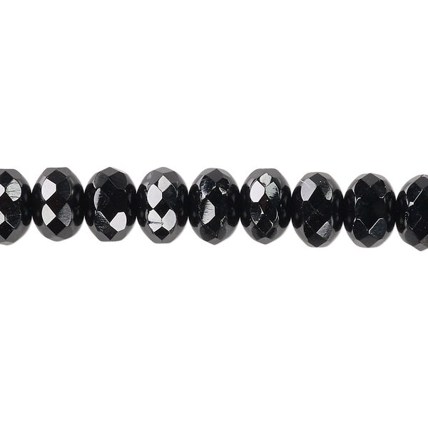 Bead, Czech fire-polished glass, opaque jet, 9x5mm faceted rondelle. Sold per 15-1/2" to 16" strand. image number 0