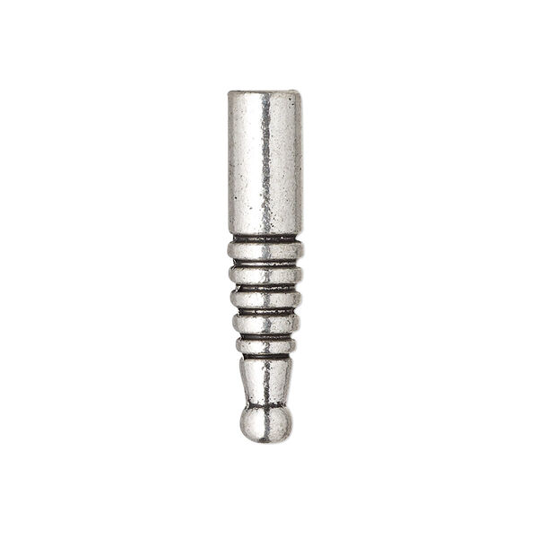 Bolo tip, antique silver-finished "pewter" (zinc-based alloy), 29x6mm with 4mm ball and ridged design. Sold per pkg of 10. image number 0