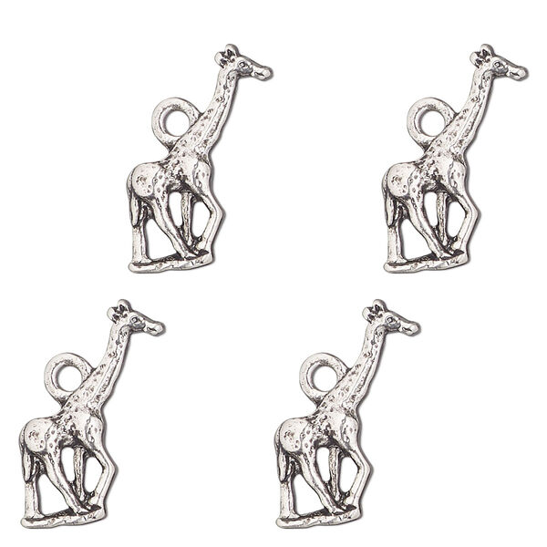 Charm, antique silver-finished "pewter" (zinc-based alloy) , 14x12mm single-sided giraffe. Sold per pkg of 4. image number 0