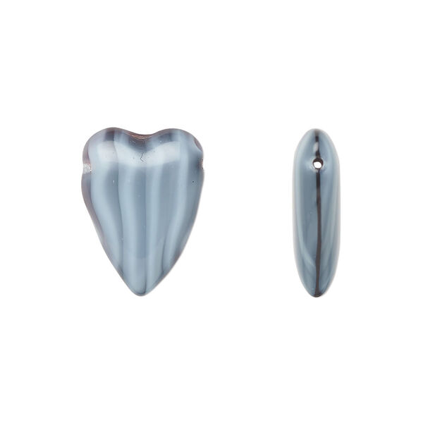 Bead, Czech pressed glass, light blue/black, 18x13mm heart. Sold per 15" to 16" strand. image number 0