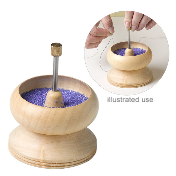 Tool, Speedy Stringer™, beechwood, pkg/1, 6x4.5 inches, 1-inch deep bowl, includes "J" needle image number 0
