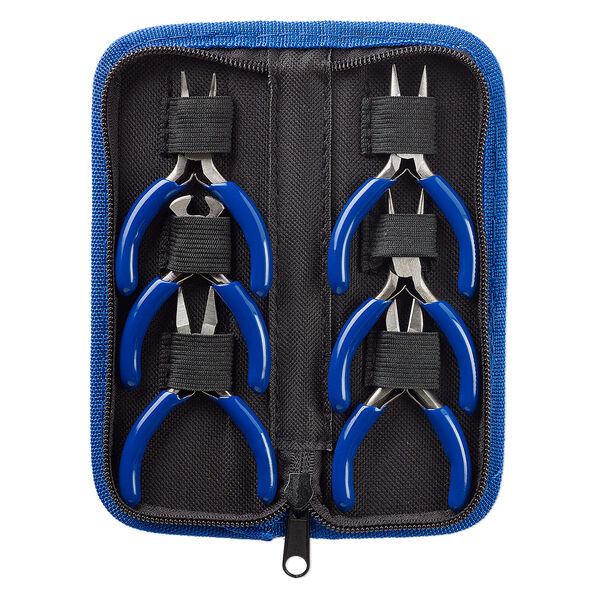 Pliers set, carbon steel and vinyl, blue, 3- to 4-inch mini with 8 x 3-1/4 x 1-inch case. Sold per 6-piece set. image number 0