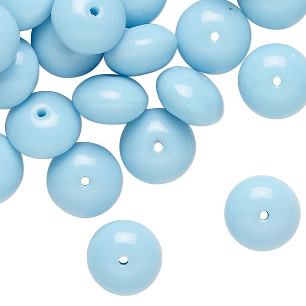 Bead, Czech pressed glass, opaque light blue, 11x7mm rondelle. Sold per 2-ounce pkg, approximately 50 beads. image number 0