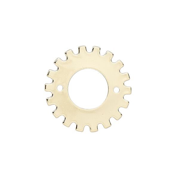 Component, gold-finished steel, 21mm gear with 12-14mm rivoli setting and 2 holes, 9.5mm center hole. Sold per pkg of 6. image number 0