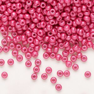Seed bead, Preciosa Ornela Czech glass, pkg/500g, #8 rocaille, opaque PermaLux dyed magenta chalkwhite, (22011).