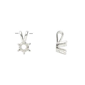 Pendant, Sure-Set™, sterling silver, 6mm pre-notched 6-prong round setting. Sold individually.