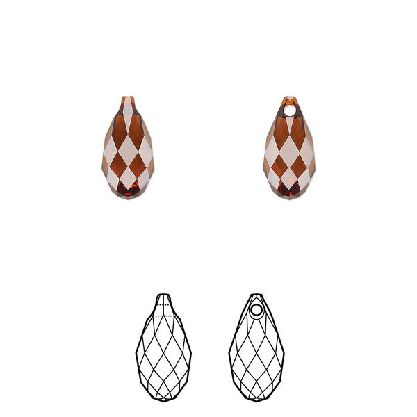 Briolette 24pk smoked amber, Crystal Passions® 11x5.5mm pendant drop 6010 image number 0