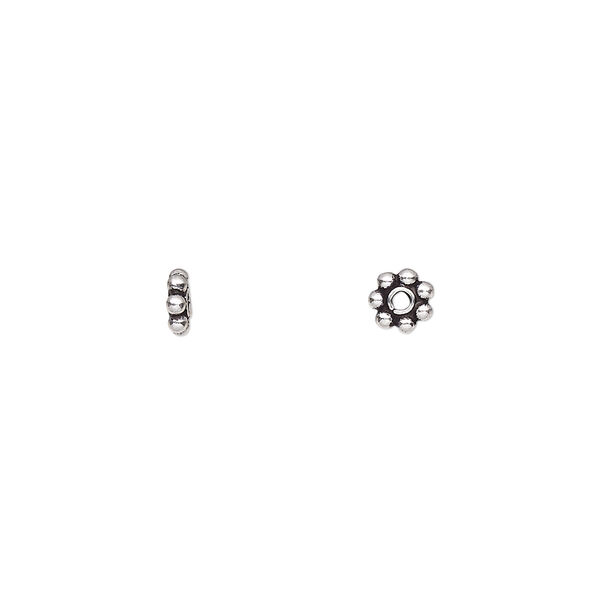 Bead, antiqued sterling silver, 5x1.5mm beaded rondelle. Sold per pkg of 60. image number 0