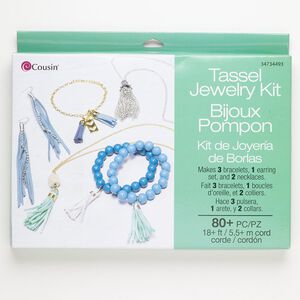 Tassel jewelry kit 1pkg80 silver- and gold-finished "pewter" (zinc-based alloy) / steel / suede / satin / plastic / glass / wood, multicolored, mixed sizes and shapes.