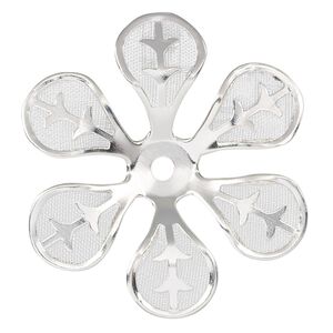 Component, silver-finished steel, 38.5x35mm single-sided flower. Sold per pkg of 4.