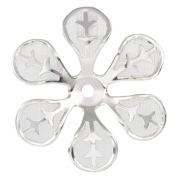 Component, silver-finished steel, 38.5x35mm single-sided flower. Sold per pkg of 4. image number 0
