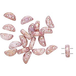 Bead, Preciosa, Czech pressed glass, opaque alabaster mauve granite, 8.5x3mm half moon with (2) 0.8-0.9mm holes. Sold per pkg of 20.