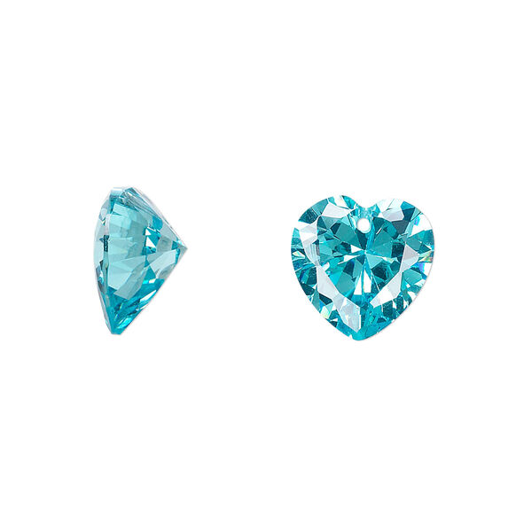 Drop, cubic zirconia, aqua blue, 12mm hand-faceted heart, Mohs hardness 8-1/2. Sold per pkg of 2. image number 0