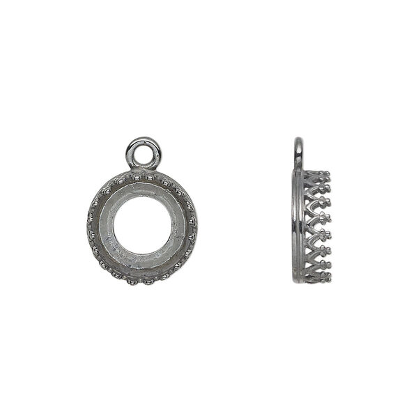 Drop, JBB Findings, gunmetal-plated brass, 11.5mm round with decorative trim, 10mm round bezel setting. Sold per pkg of 2. image number 0