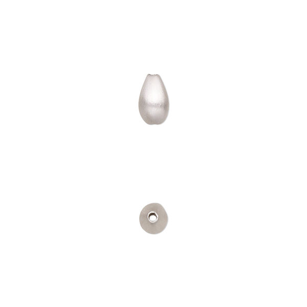 Bead, satin-finished sterling silver, 7x4mm teardrop. Sold per pkg of 2. image number 0
