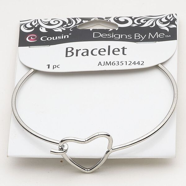 Steel 1pkg1, bangle bracelet / hook closure / heart silver-finished 8 inch / 21mm wide image number 0