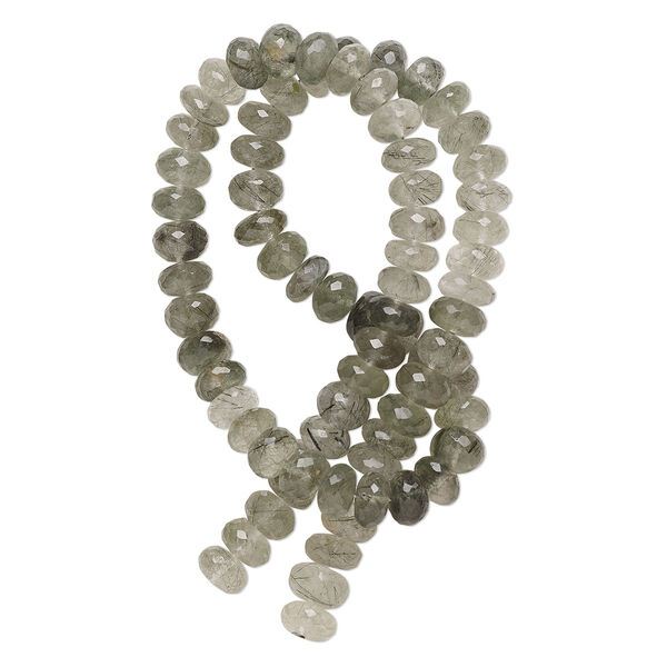 Bead, tourmalinated quartz (natural), 7x5mm-9x6mm hand-cut micro-faceted rondelle, B+ grade, Mohs hardness 7. Sold per 14-inch strand, approximately 80 beads. image number 0