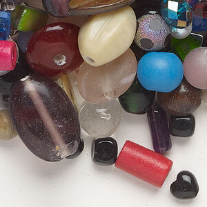 Bead mix 1pkg1, mother-of-pearl shell (natural / dyed) / glass / wood, silver- / antique gold- / antique silver-finished and mixed colors, 3-25x14mm mixed shapes, 8 ounce.