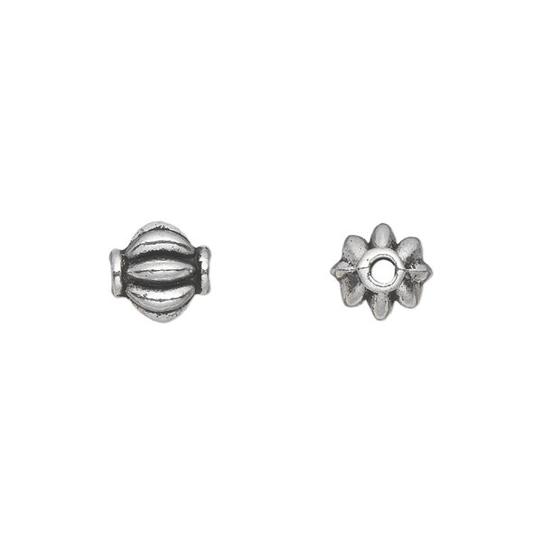 Bead, antique silver-plated "pewter" (zinc-based alloy), 8mm corrugated round. Sold per pkg of 50. image number 0