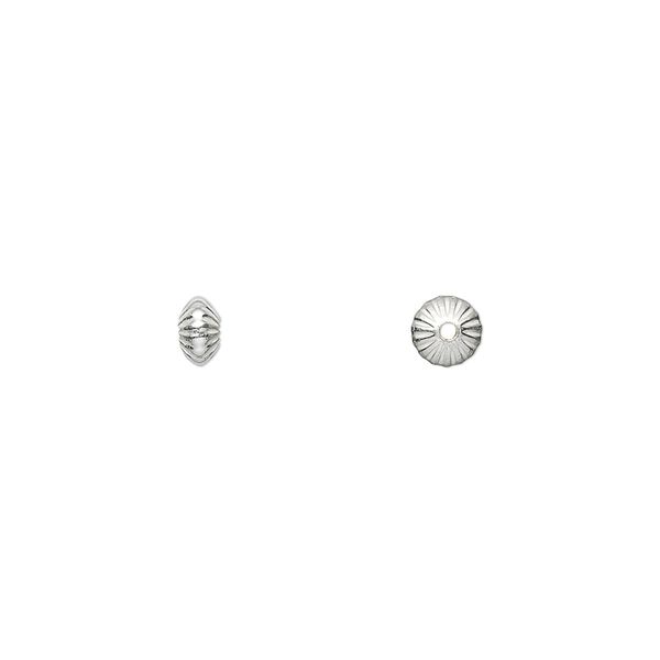 Bead, sterling silver, 4.5x3mm corrugated saucer. Sold per pkg of 20. image number 0