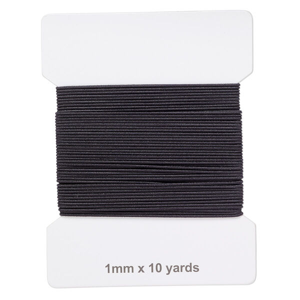 Cord, elastic rubber and nylon, black, 1mm diameter. Sold per pkg of 10 yards. image number 0
