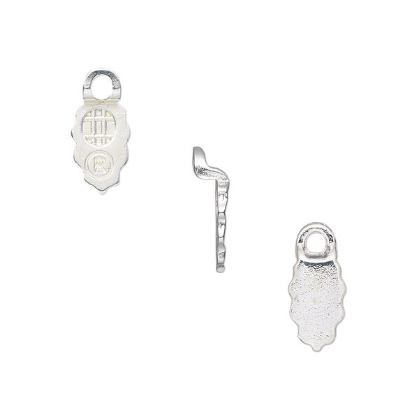 Bail, Aanraku®, glue-on earring, silver-plated "pewter" (zinc-based alloy), 13x6mm with 9x6mm leaf flat base. Sold per pkg of 4. image number 0