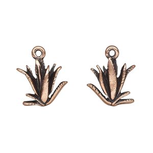 Charm, antique copper-plated pewter (tin-based alloy), 14.5x14mm double-sided aloe. Sold per pkg of 2.