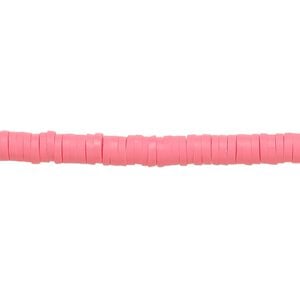 Bead, polymer clay, opaque bright pink, 4x1mm heishi. Sold per pkg of (2) 15-1/2" to 16" strands.