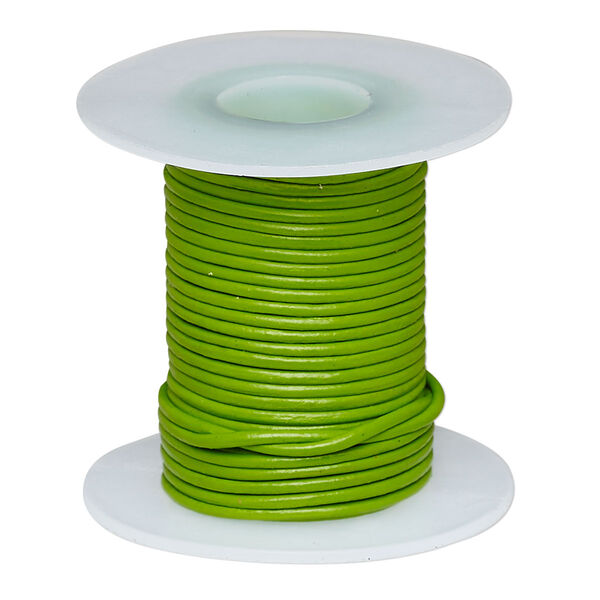 Cord, leather (dyed), green, 0.5-0.8mm round. Sold per 5-yard spool. image number 0