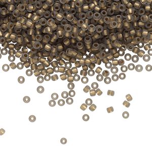 Seed bead, TOHO BEADS®, glass, pkg/50g, #11 round, translucent gold-lined frosted black diamond (TR-11-999F).