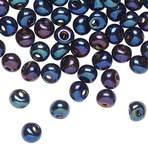 Seed bead glass 1pk #2 round, 50 gram opaque blue iris black